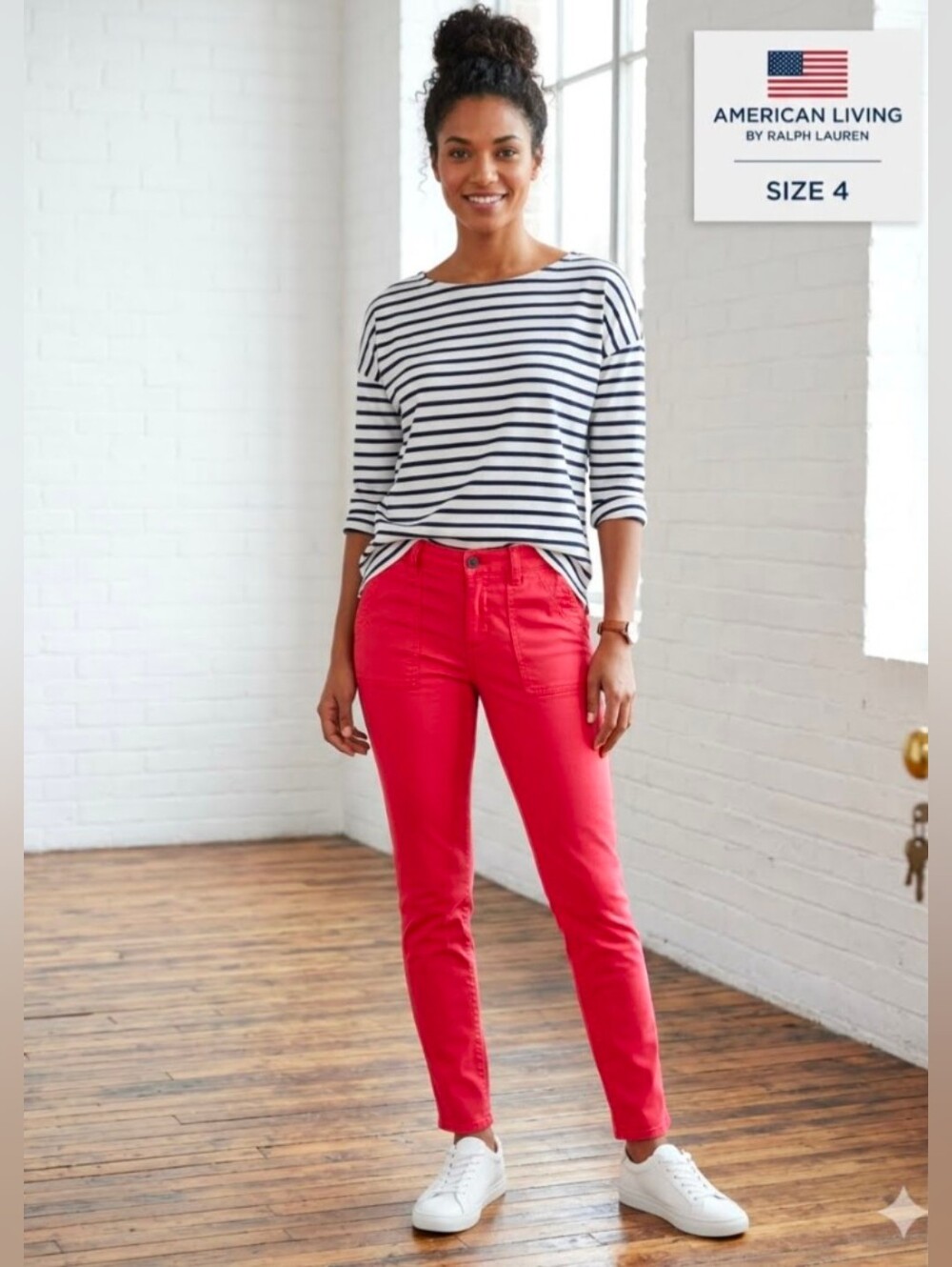 American Living Ralph Lauren Red Patch Pocket Skinny Cargo Jeans Size 4